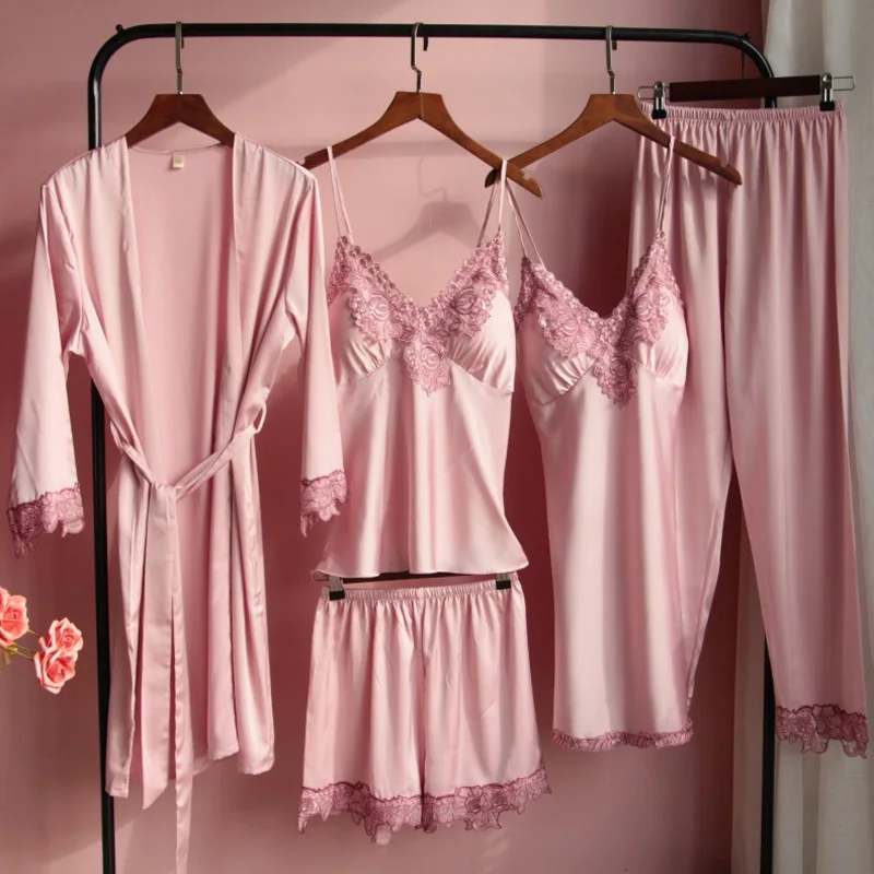 Pajamas Sets Satin Lace Women With Chest Pads Nighty Robe Gown Sleep Suit Sexy Summer Bride Wedding Sleepwear Home Wear Pyjamas
Pajamas Sets Satin Lace Women With Chest Pads Nighty Robe Gown Sleep Suit Sexy Summer Bride Wedding Sleepwear Home Wear Pyjamas