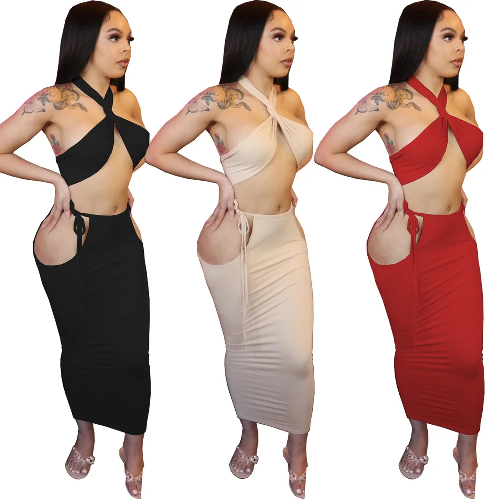 Criss-cross Halter Backless Slim Fit Crop Top Cut Out Hole Bandage Long Skirts 2 Piece Matching Set Summer Holiday Beach Outfit
Criss-cross Halter Backless Slim Fit Crop Top Cut Out Hole Bandage Long Skirts 2 Piece Matching Set Summer Holiday Beach Outfit