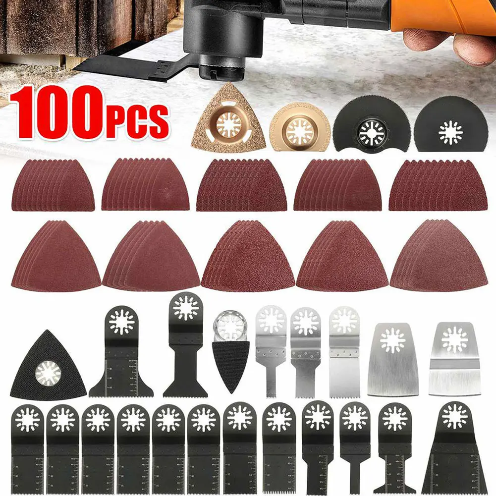 100 PCS Set Oscillating Multitool Titanium Oscillating High Carbon Steel Accessories Kit Home Blades Hard Material Metal Cutting
100 PCS Set Oscillating Multitool Titanium Oscillating High Carbon Steel Accessories Kit Home Blades Hard Material Metal Cutting