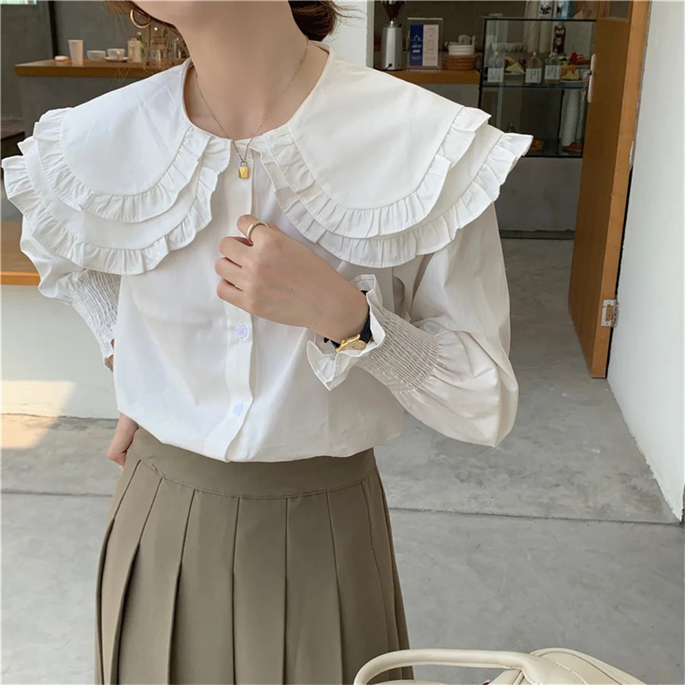 동대문 Retro Loose Shirts Autumn Solid Peter Pan Collar Vintage 2021 Hot Chic Full Sleeve Lady Elegant Sweet Femme Tops
동대문 Retro Loose Shirts Autumn Solid Peter Pan Collar Vintage 2021 Hot Chic Full Sleeve Lady Elegant Sweet Femme Tops