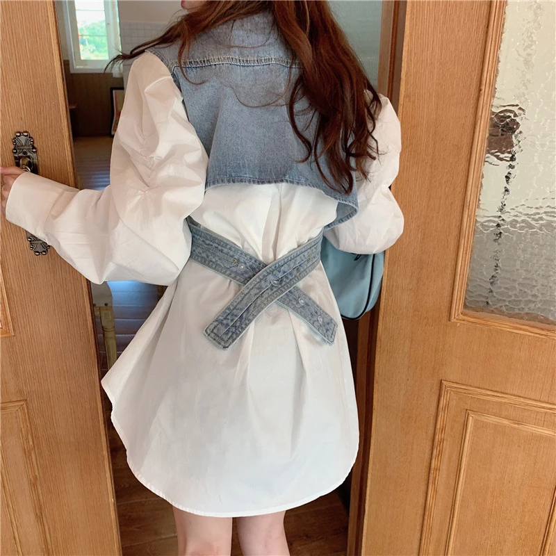 Elegant Two Piece Set For Women Lapel Long Sleeve White Shirt Cross Hollow Out Denim Coat Casual Sets Female 2020 Fashion K986
Elegant Two Piece Set For Women Lapel Long Sleeve White Shirt Cross Hollow Out Denim Coat Casual Sets Female 2020 Fashion K986