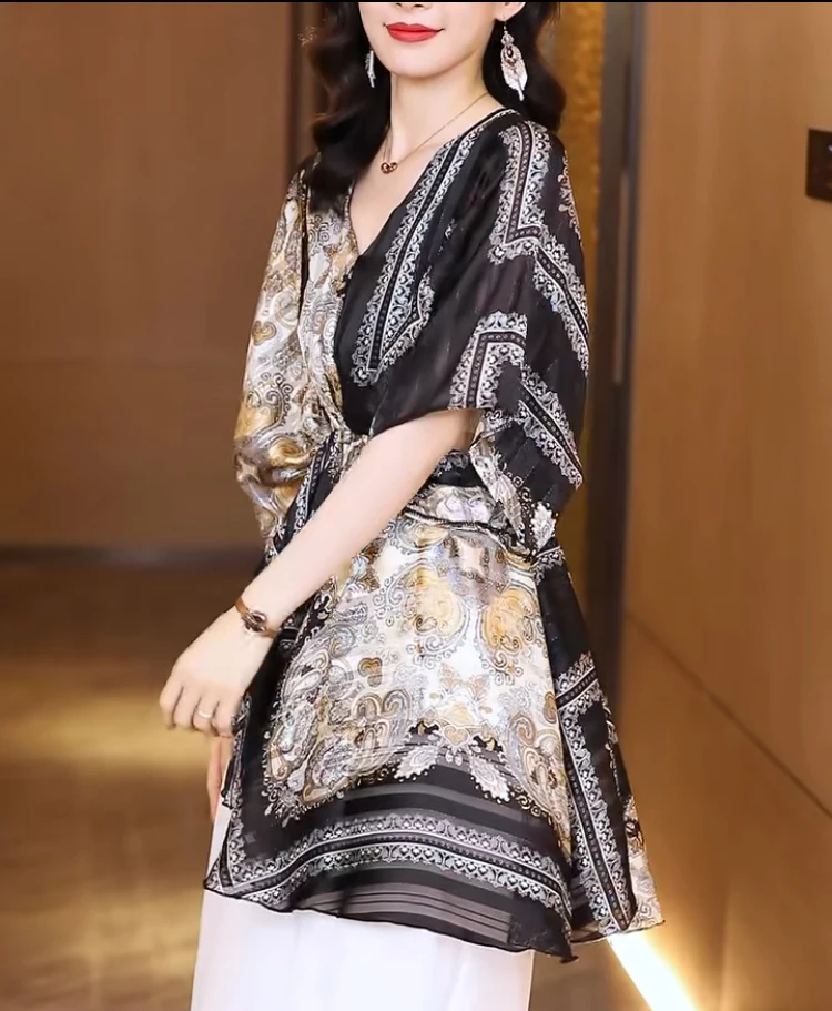 2021 Summer Women Chiffon Slim Waist V-neck Top European Printed Irregular Short-Sleeved Ladies Shirt Fashion Simple Blouses
2021 Summer Women Chiffon Slim Waist V-neck Top European Printed Irregular Short-Sleeved Ladies Shirt Fashion Simple Blouses