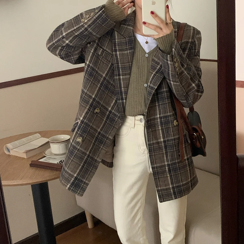 Plaid Jacket Office Lady Casual Woolen Blazer Women Work Wear Autumn Female Coat
Plaid Jacket Office Lady Casual Woolen Blazer Women Work Wear Autumn Female Coat