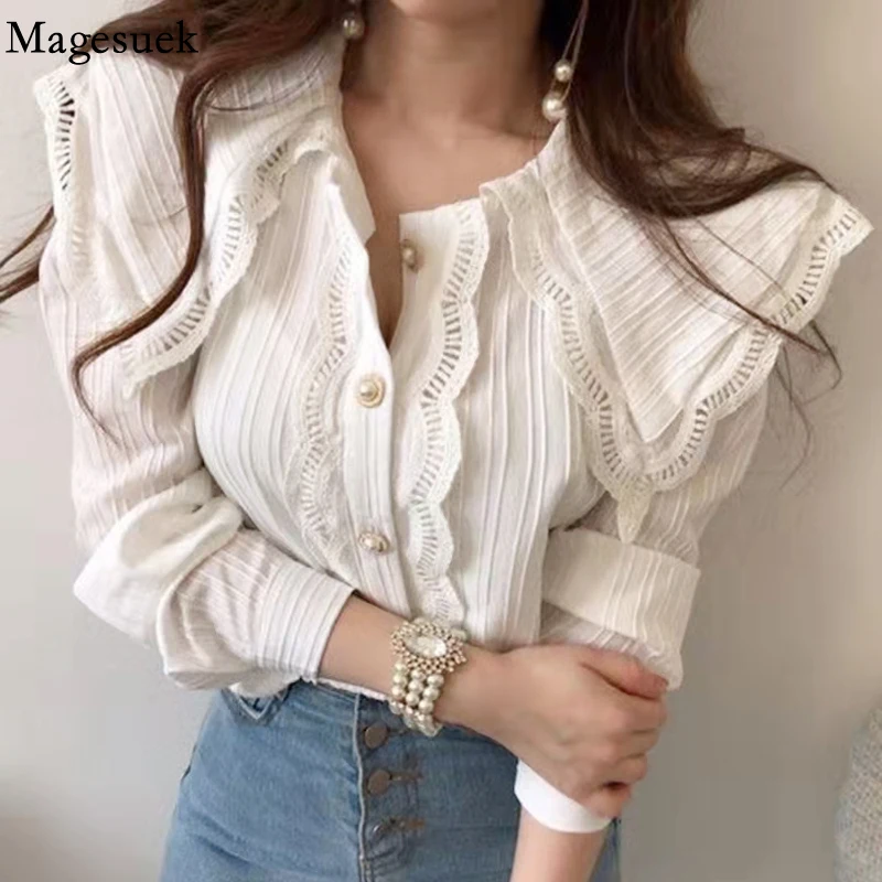 French Big Lapel Women Blouse Chic Hollow Out Lace Single Breasted Shirt Ladies Elegant Long Sleeve Loose Blouse Women Top 18264
French Big Lapel Women Blouse Chic Hollow Out Lace Single Breasted Shirt Ladies Elegant Long Sleeve Loose Blouse Women Top 18264