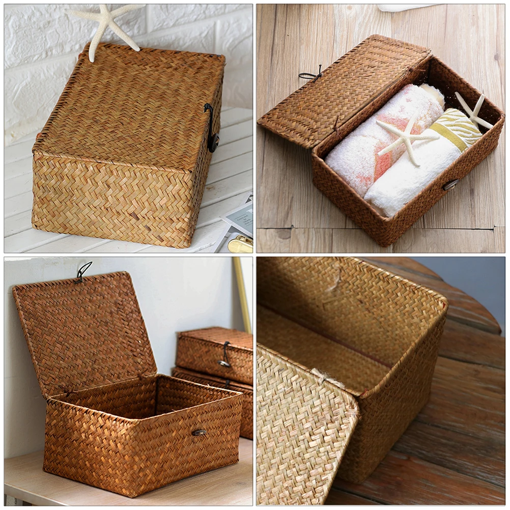 1pc Storage Basket with Lid Seaweed Woven Basket Container Organizer Case
1pc Storage Basket with Lid Seaweed Woven Basket Container Organizer Case