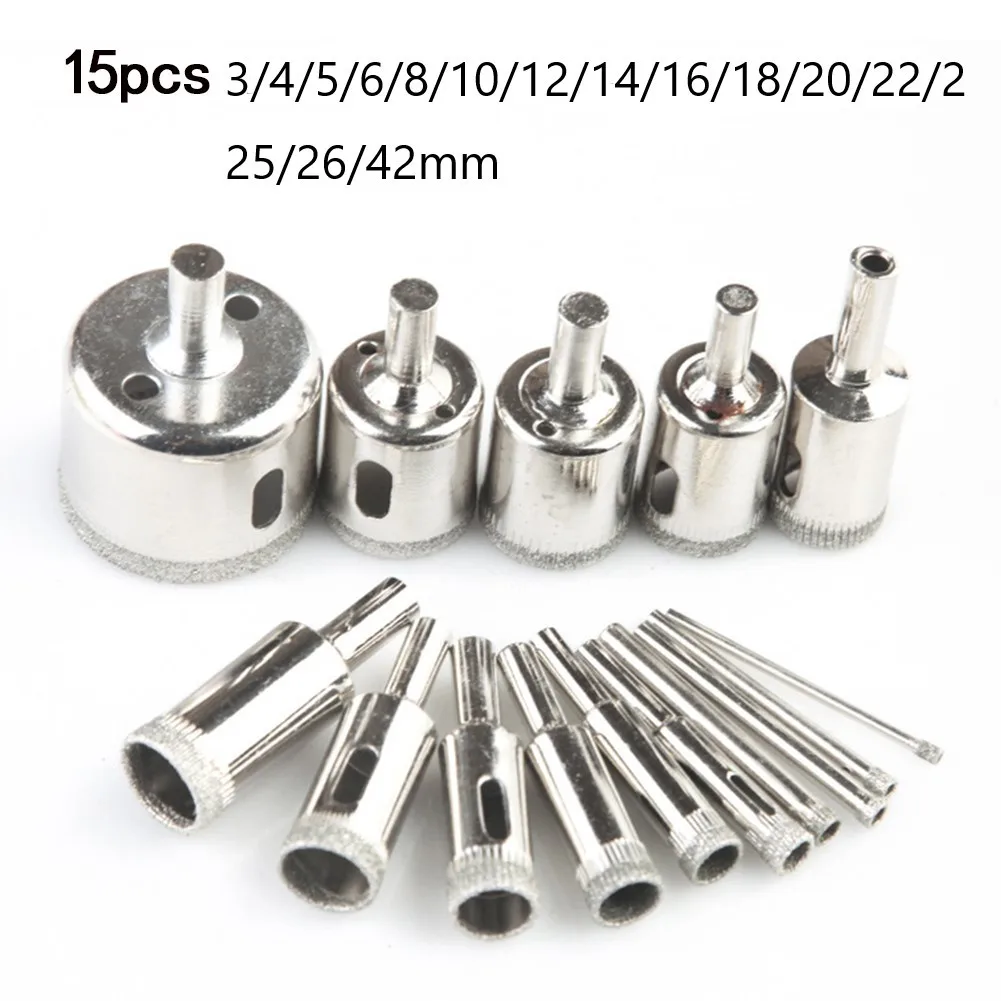15Pcs 3-42mm Diamond Coated Hole Saw Drill Bit Set Tile Marble Glass Ceramic Core Drill Bit Drilling Cutting Tools
15Pcs 3-42mm Diamond Coated Hole Saw Drill Bit Set Tile Marble Glass Ceramic Core Drill Bit Drilling Cutting Tools