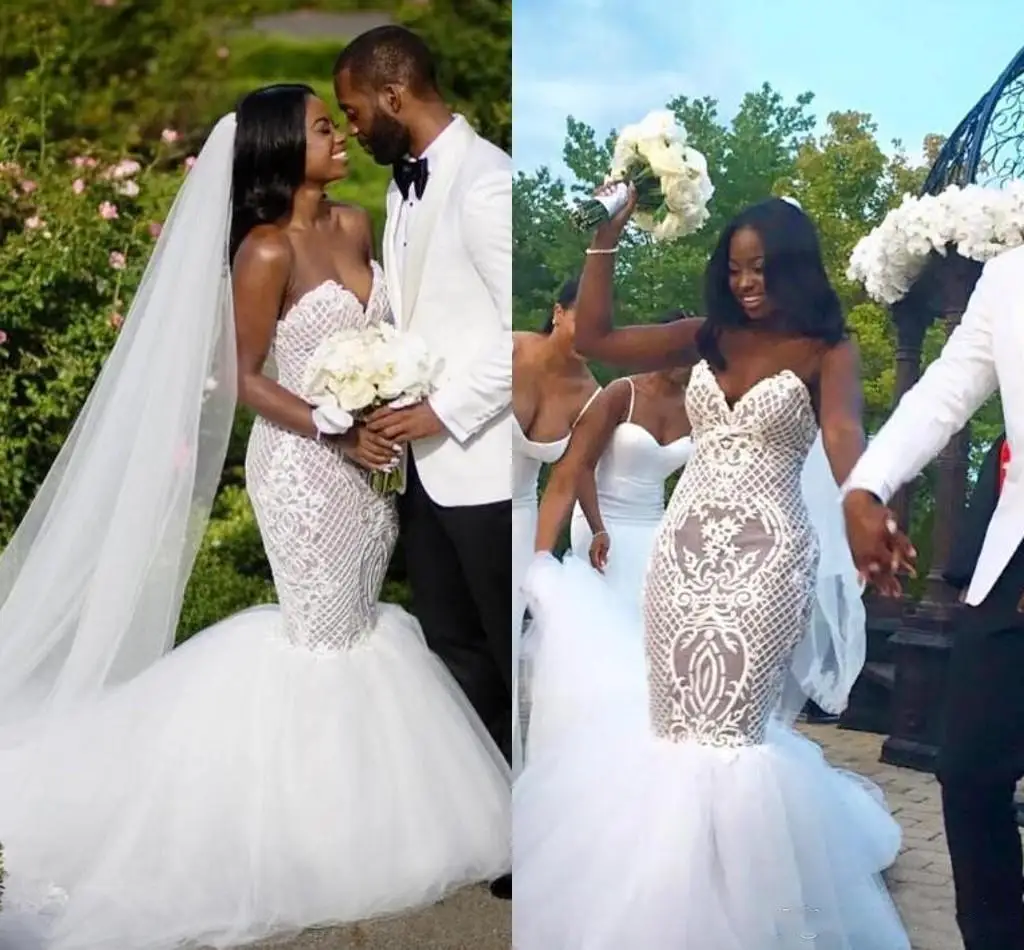 Lace Plus Size African White Wedding Dresses Mermaid Sexy Sweetheart Mermaid Backless Bridal Gowns Vestido De Novia
Lace Plus Size African White Wedding Dresses Mermaid Sexy Sweetheart Mermaid Backless Bridal Gowns Vestido De Novia