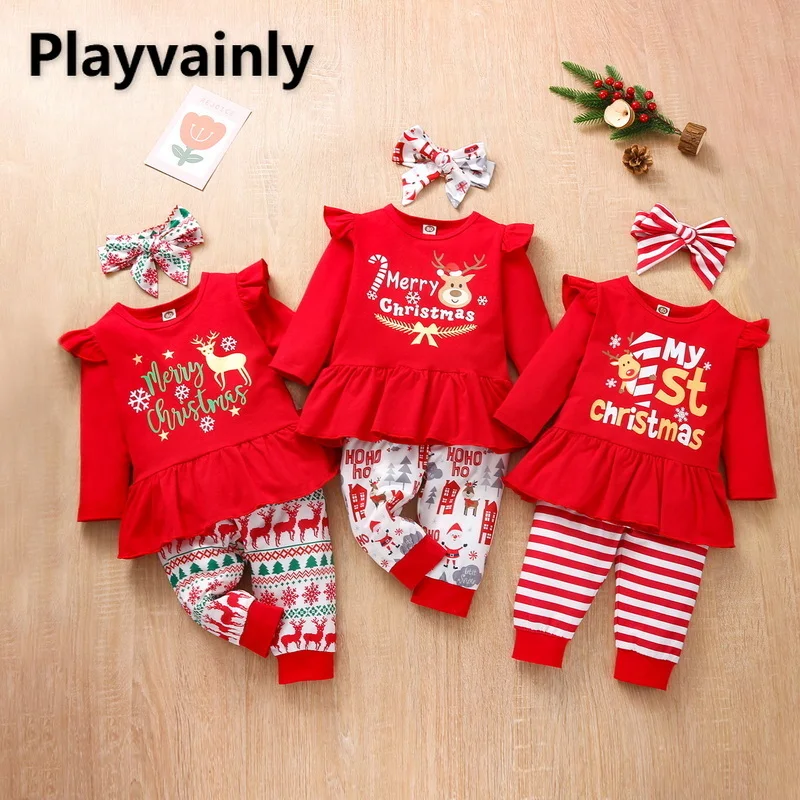 2021 Christmas New Autumn Kids Girl Sets Long Flare Sleeves Letter T-shirt+Cartoon Striped Pants+Headwear Children Outfits E2832
2021 Christmas New Autumn Kids Girl Sets Long Flare Sleeves Letter T-shirt+Cartoon Striped Pants+Headwear Children Outfits E2832
