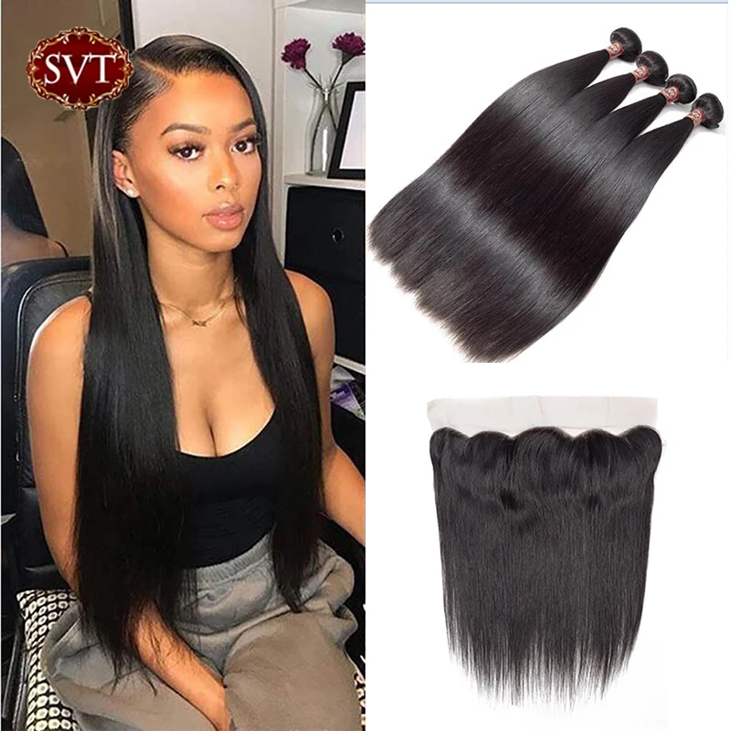 SVT Hair Malaysian Straight 3 Bundles With Closure 13x4 Frontal 8-26" 4Pcs 100% Human Hair Bundles With Lace Frontal Full End 1B
SVT Hair Malaysian Straight 3 Bundles With Closure 13x4 Frontal 8-26" 4Pcs 100% Human Hair Bundles With Lace Frontal Full End 1B
