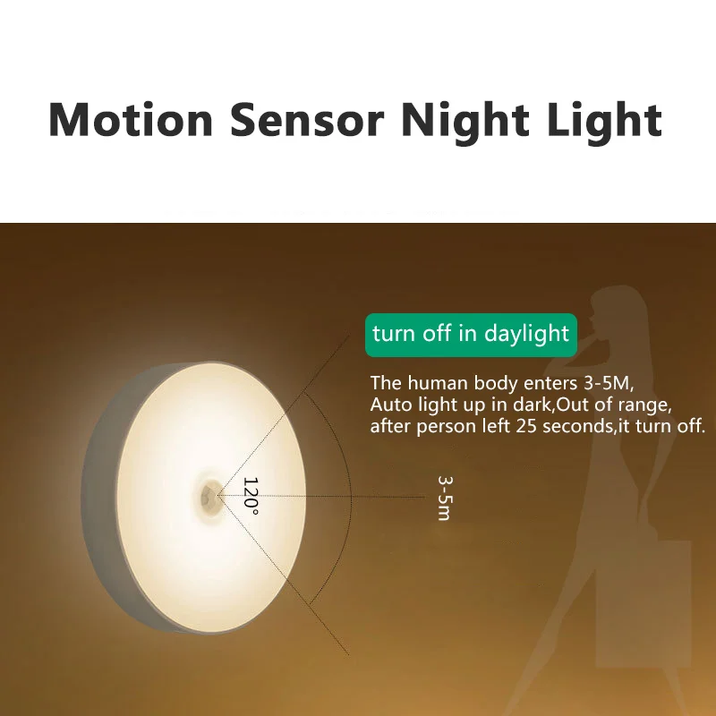 Движения PIR Сенсор светодиодный ночной Светильник USB Перезаряжаемые под шкаф