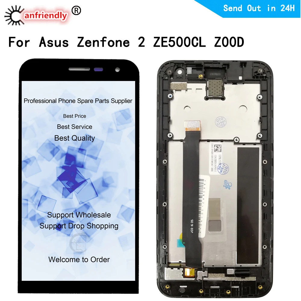 5.0'' Display For Asus Zenfone 2 ZE500CL Z00D LCD Touch Glass Screen Digitizer With Frame Assembly Replacement - купить по