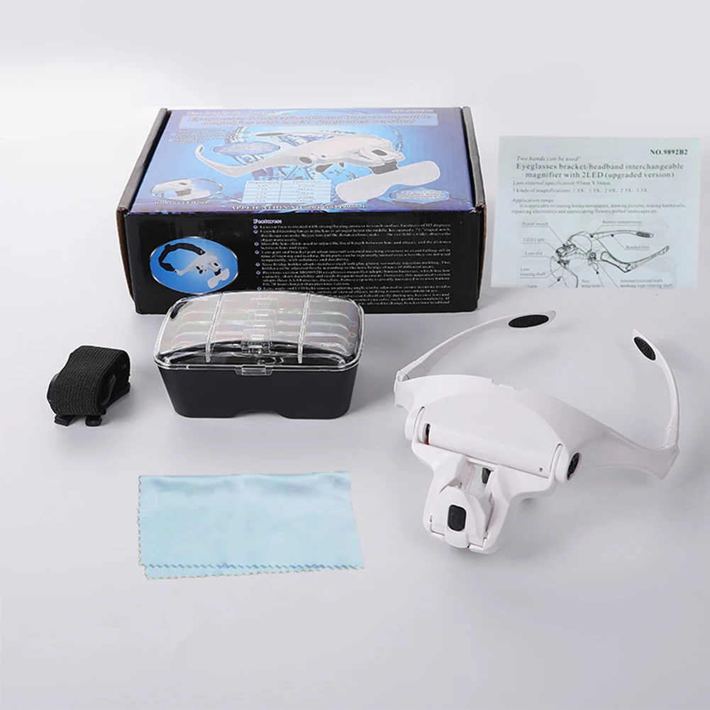 2 LED Lights Head Magnifier Glasses 5 Interchangeable Lens Headband Magnifying Glasses For Sewing DIY Craft Cross Stitching
2 LED Lights Head Magnifier Glasses 5 Interchangeable Lens Headband Magnifying Glasses For Sewing DIY Craft Cross Stitching