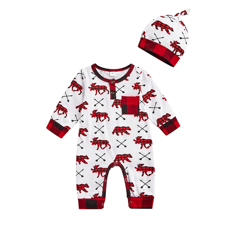 2 Pcs Newborn Christmas Outfits Toddler Animal & Plaid Print Long Sleeve Round Neck Jumpsuit + Knotted Cap For Babies
2 Pcs Newborn Christmas Outfits Toddler Animal & Plaid Print Long Sleeve Round Neck Jumpsuit + Knotted Cap For Babies