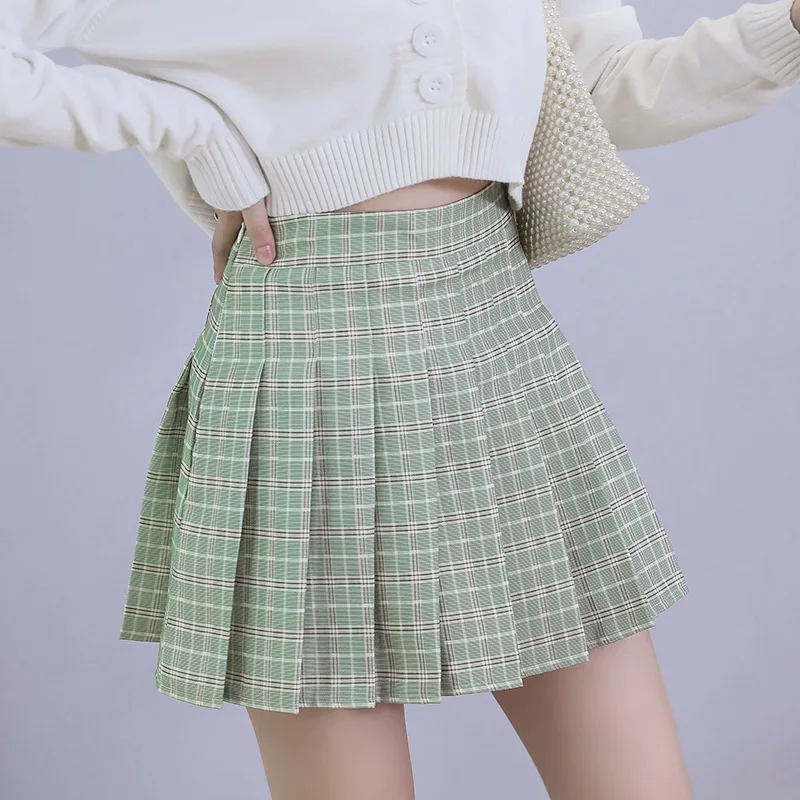 Pleated Skirt Female 2020 Autumn and Winter New Avocado Green Plaid Print High Waist Korean Student Skirt A02 
Pleated Skirt Female 2020 Autumn and Winter New Avocado Green Plaid Print High Waist Korean Student Skirt A02