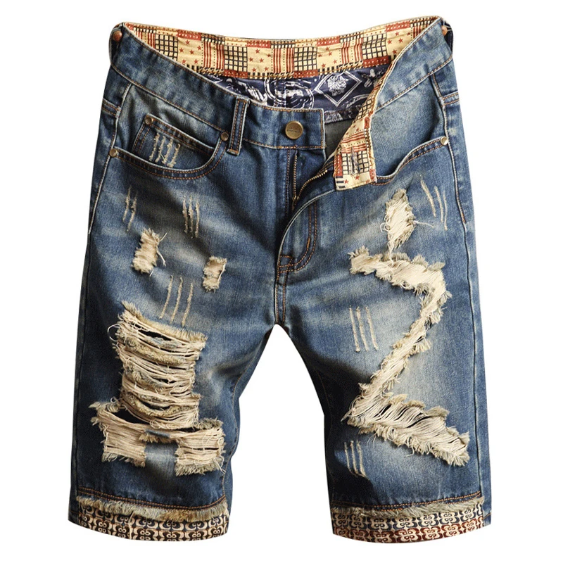 Sokotoo Men's summer holes ripped denim shorts Trendy patchwork knee length jeans Beggar Capri
Sokotoo Men's summer holes ripped denim shorts Trendy patchwork knee length jeans Beggar Capri