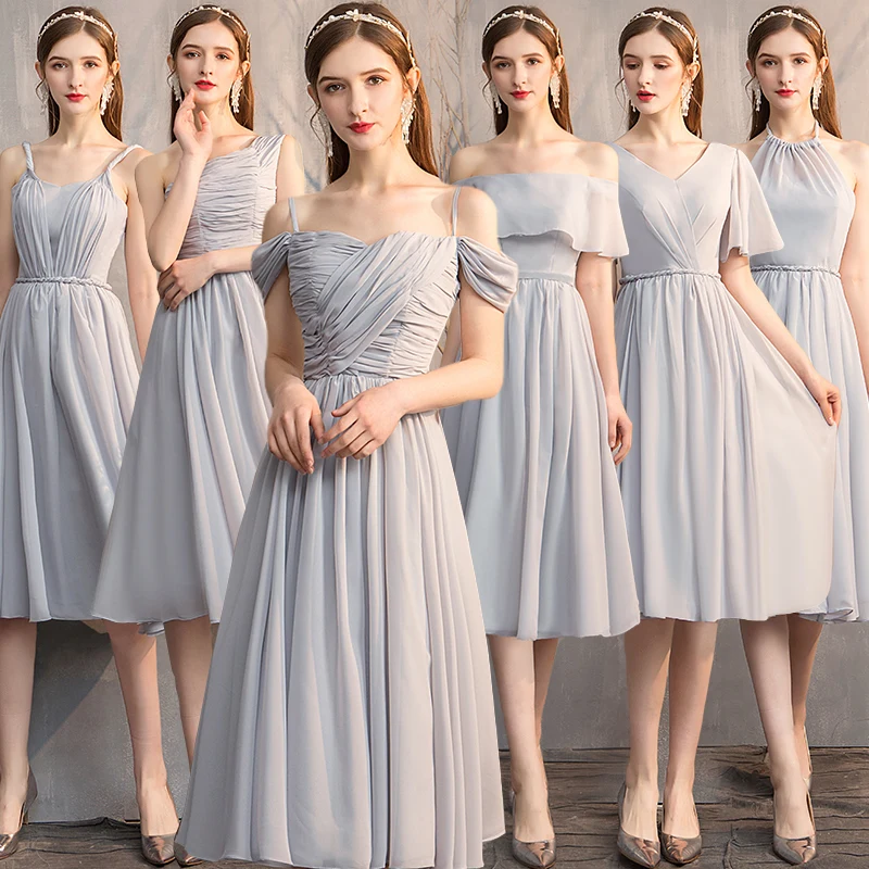Bridesmaids Dresses Illusion Luxury Gray A-Line Sleeveless Strapless Pleat One Shoulder Lace Tulle Women Wedding Party Gown E071
Bridesmaids Dresses Illusion Luxury Gray A-Line Sleeveless Strapless Pleat One Shoulder Lace Tulle Women Wedding Party Gown E071