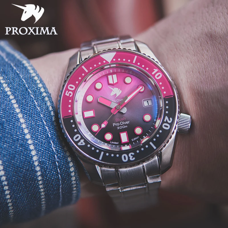 Proxima 2021 New Pink Dial 300m Diver Watches Men 316LSteel Sapphire C3 BGW9 Luminous NH35 Automatic Mechanical Dive Watch
Proxima 2021 New Pink Dial 300m Diver Watches Men 316LSteel Sapphire C3 BGW9 Luminous NH35 Automatic Mechanical Dive Watch