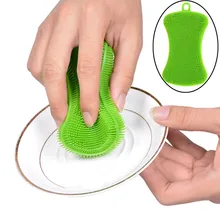 1Pc Silicone Dish Washing Sponge Scrubber Kitchen Cleaning Antibacterial Tool the goods for kitchen silicone sponge washing brus
