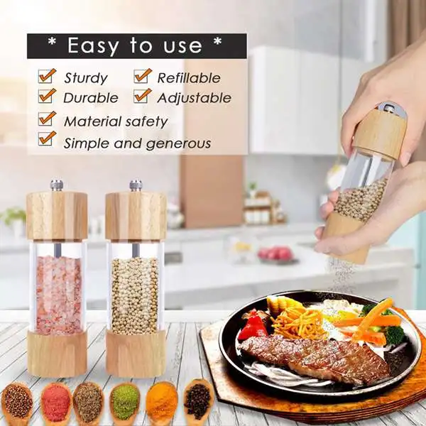 Wooden Salt and Pepper Grinder Set, Manual Salt and Pepper Grinder with Visible Window and Cleaning Brush, 2 Pack
Wooden Salt and Pepper Grinder Set, Manual Salt and Pepper Grinder with Visible Window and Cleaning Brush, 2 Pack