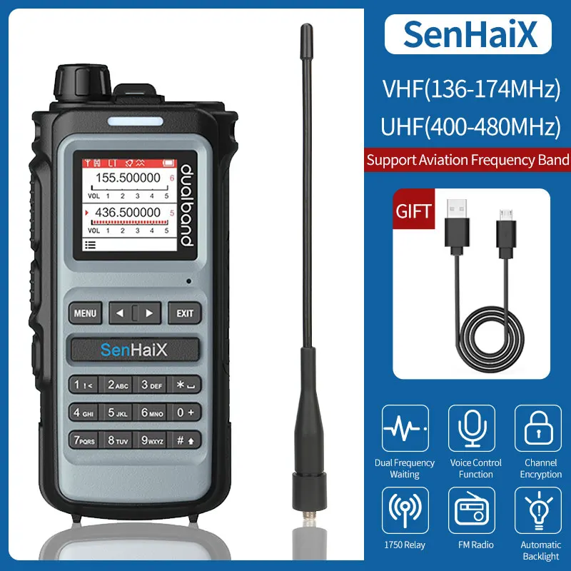 Рация SenHaiX 8600 Air Band U/VHF Двухдиапазонная PTT IP54 Ham двухсторонняя радиосвязь