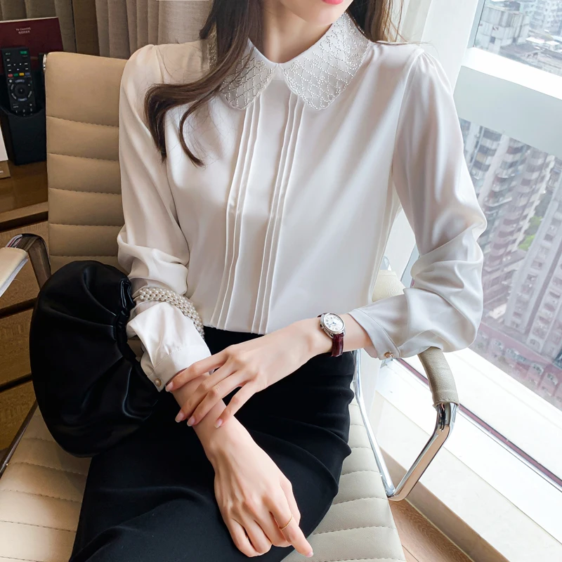 Korean Women Shirts Chiffon Blouses Women Long Sleeve Shirts Tops Woman White Shirt Blouse Woman Peter Pan Beading Shirt Blouses
Korean Women Shirts Chiffon Blouses Women Long Sleeve Shirts Tops Woman White Shirt Blouse Woman Peter Pan Beading Shirt Blouses