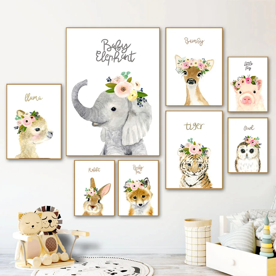 Elephant Rabbit Llama Bear Fox Flower Crown Wall Art Canvas Painting Nordic Posters And Prints Wall Pictures For Kids Room Decor
Elephant Rabbit Llama Bear Fox Flower Crown Wall Art Canvas Painting Nordic Posters And Prints Wall Pictures For Kids Room Decor