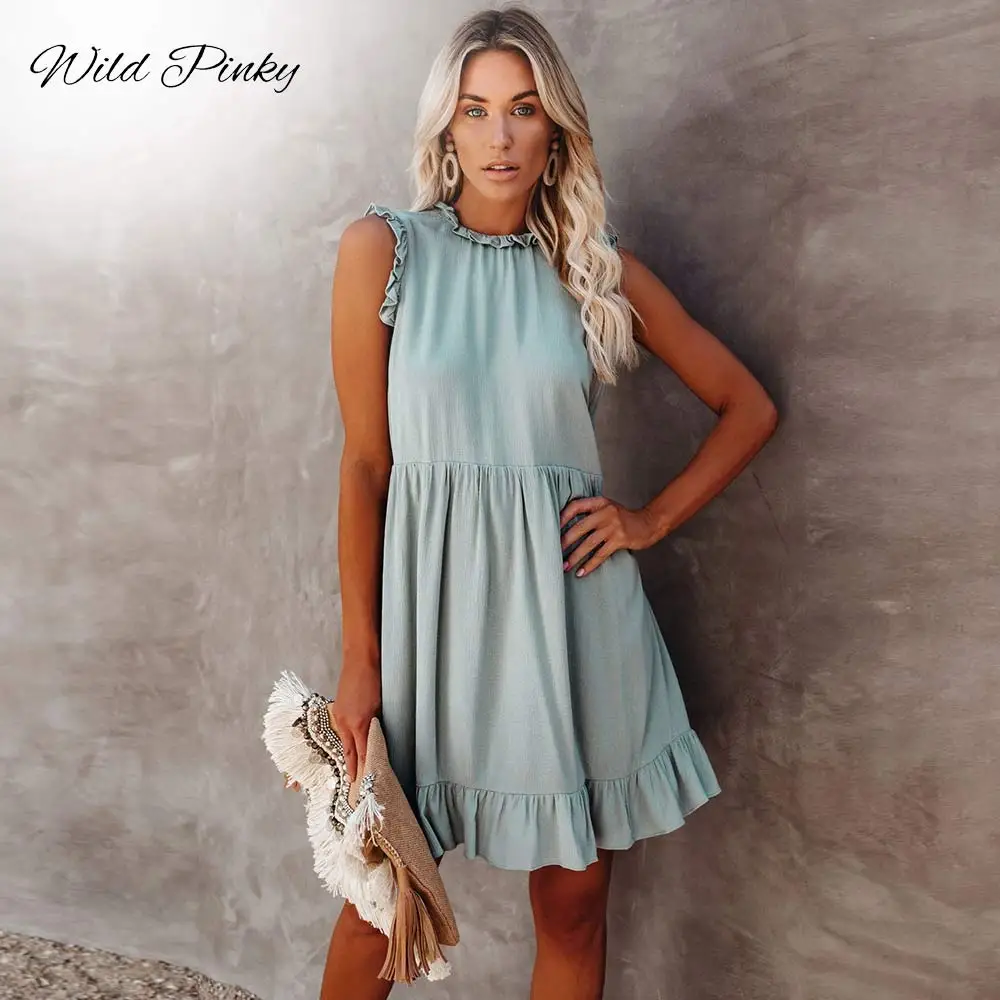 WildPinky New Casual Solid O-neck High Waist Dress Women Ruffled A-line Lady Dress Sleeveless Summer Women Mini Dress Vestidos
WildPinky New Casual Solid O-neck High Waist Dress Women Ruffled A-line Lady Dress Sleeveless Summer Women Mini Dress Vestidos