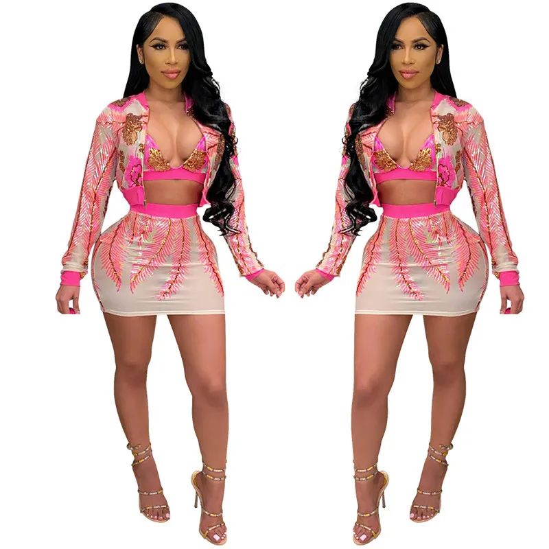 KEXU Sequins Women Set Full Sleeve Zip Jackets Crop Underwear Skinny Mini Skirts Three 3 Piece Sets Club Party Outfits
KEXU Sequins Women Set Full Sleeve Zip Jackets Crop Underwear Skinny Mini Skirts Three 3 Piece Sets Club Party Outfits