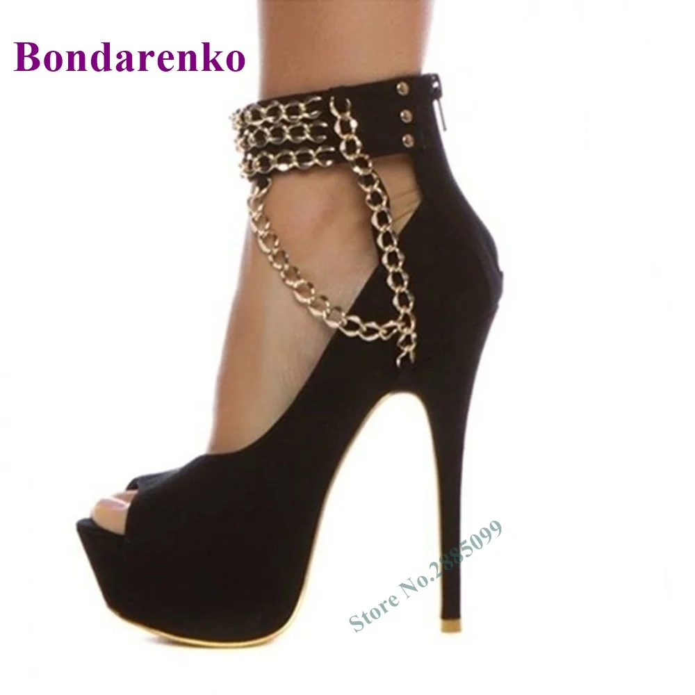 Black Stiletto Heels Peep Toe Pumps Platform With Golden Chain Ankle Buckle Straps Back Zipper Women's Pumps Shoe Summer Party
Black Stiletto Heels Peep Toe Pumps Platform With Golden Chain Ankle Buckle Straps Back Zipper Women's Pumps Shoe Summer Party