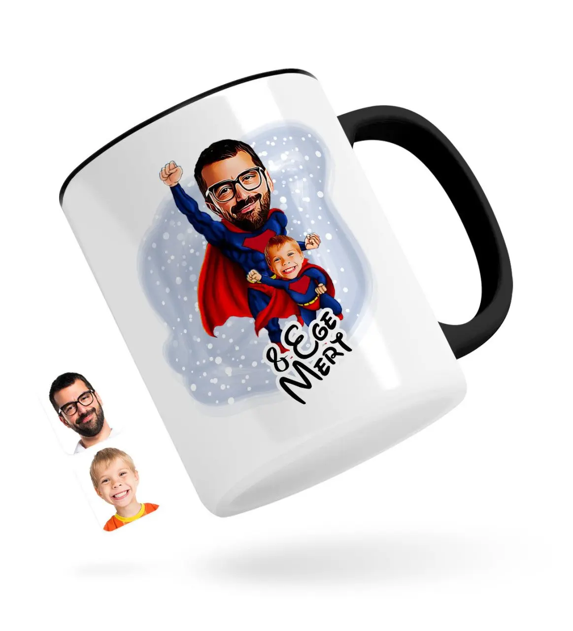 Персонализированная СУПЕРПАПА-ребенок карикатура на черную чашку 
Персонализированная СУПЕРПАПА-ребенок карикатура на черную чашку