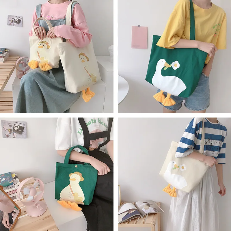 Korea Large Women Shoulder Shopper Bag Cute Duck Cartoon Print Casual Kawaii Canvas Tote Shopping Bag Cotton Cloth Eco Handbags
Korea Large Women Shoulder Shopper Bag Cute Duck Cartoon Print Casual Kawaii Canvas Tote Shopping Bag Cotton Cloth Eco Handbags