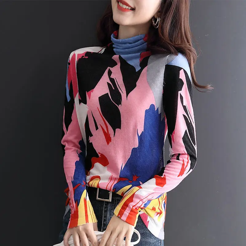 Women 2021 New Autumn Winter Fashion Printed Sweater Tops Female Pullover Bottoming Shirt Tops Ladies Turtleneck Slim Tops Q321
Women 2021 New Autumn Winter Fashion Printed Sweater Tops Female Pullover Bottoming Shirt Tops Ladies Turtleneck Slim Tops Q321