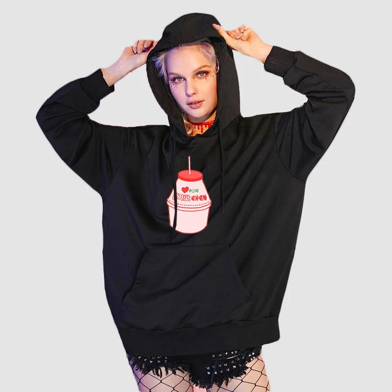 Woman Strawberry Print Hoodies Women Punk Harajuku Fashion Hooded Cotton Streetwear Sweatshirts Clothes with Pocket 
Woman Strawberry Print Hoodies Women Punk Harajuku Fashion Hooded Cotton Streetwear Sweatshirts Clothes with Pocket