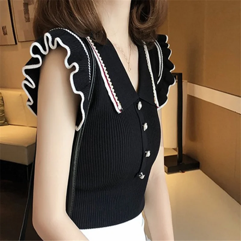 Вязаная футболка с жемчужными бусинами, топы, женские летние пуловеры с коротким рукавом и отложным воротником, однотонная облегающая коре...
Вязаная футболка с жемчужными бусинами, топы, женские летние пуловеры с коротким рукавом и отложным воротником, однотонная облегающая коре...