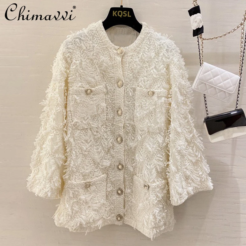 Retro Crocheted Hollow Tassel Mid-Length Knitted Cardigan 2021 Spring/Autumn New Loose Long Sleeve White Coat Fashion Simple Top
Retro Crocheted Hollow Tassel Mid-Length Knitted Cardigan 2021 Spring/Autumn New Loose Long Sleeve White Coat Fashion Simple Top
