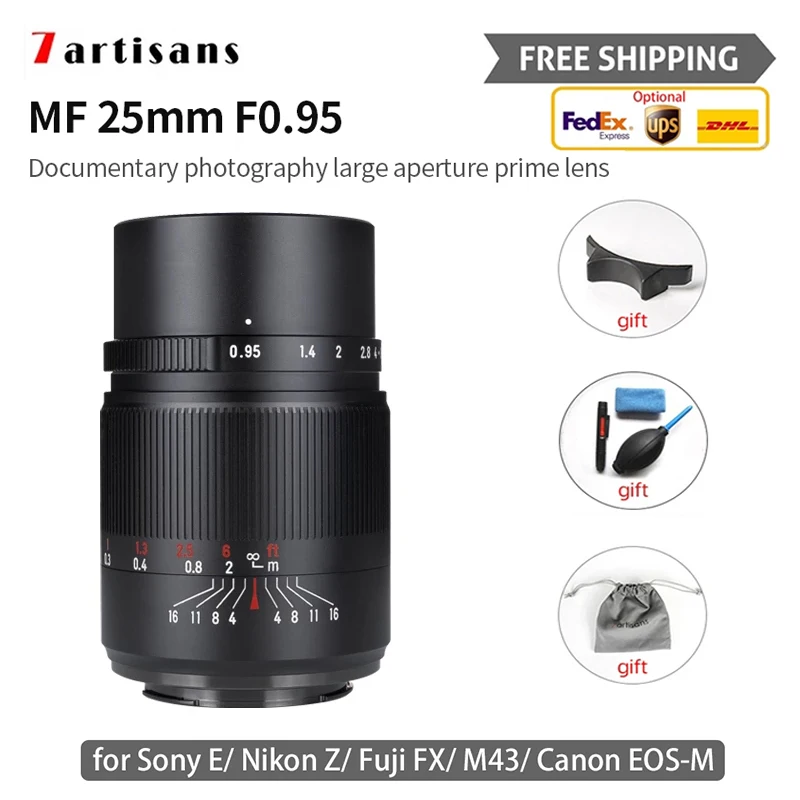 7artisans 25mm F0.95 APS-C Lens for Canon RF EF-M Fuji FX Nikon Z Sony E M4/3 Sigma Leica Panasonic L Mount Camera Lens
7artisans 25mm F0.95 APS-C Lens for Canon RF EF-M Fuji FX Nikon Z Sony E M4/3 Sigma Leica Panasonic L Mount Camera Lens