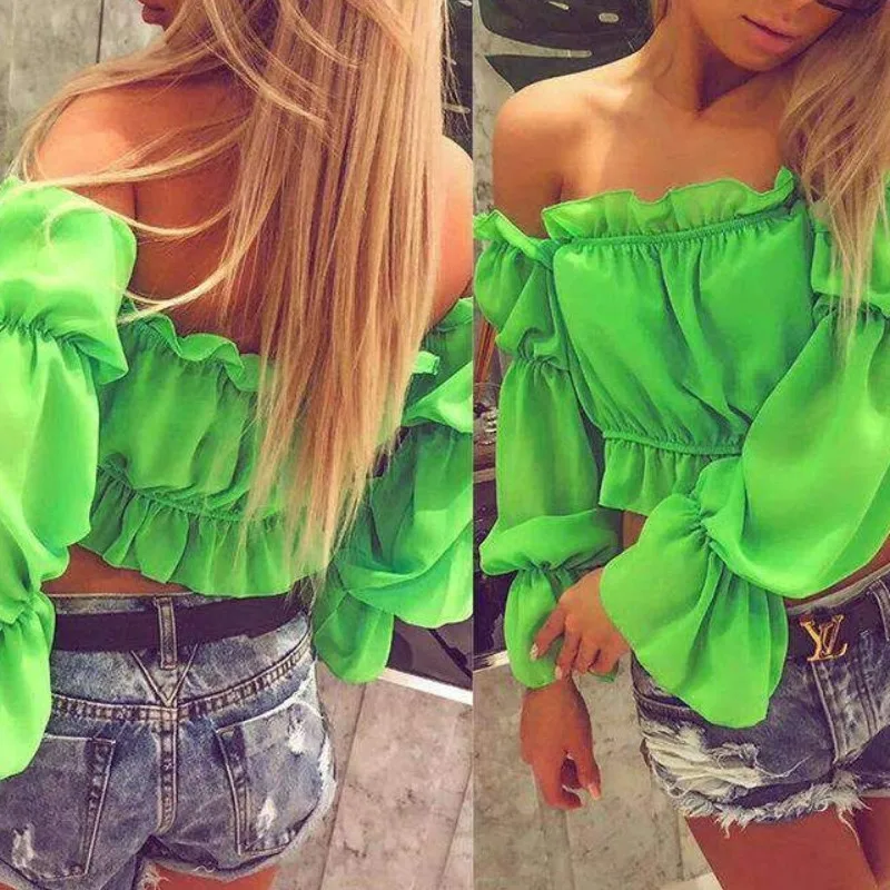 Summer Fashion Women Chiffon Off Shoulder Ruffles Lovely Siolid Color Shirt Casual Crop Top Blouse
Summer Fashion Women Chiffon Off Shoulder Ruffles Lovely Siolid Color Shirt Casual Crop Top Blouse