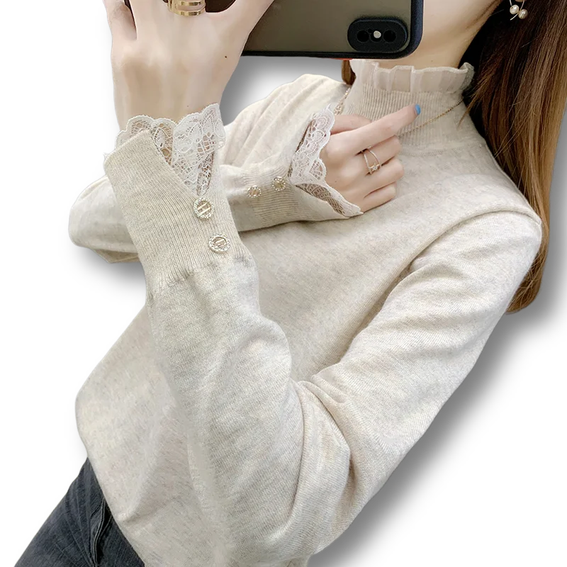 Lace Patchwork Turtleneck Knitted Women Sweater And Pullovers Solid Loose Office Lady Elegant Pulls Tops
Lace Patchwork Turtleneck Knitted Women Sweater And Pullovers Solid Loose Office Lady Elegant Pulls Tops