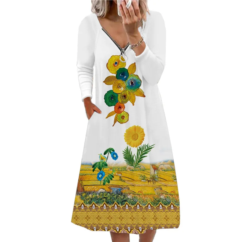 Платье женское длинное на молнии, с V-образным вырезом и цветочным принтом
Платье женское длинное на молнии, с V-образным вырезом и цветочным принтом