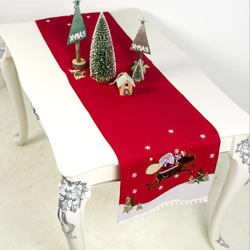 

1PC 180*40cm Christmas Table Runner Mat Tablecloth Christmas Flag Home Party Decorative Santa Claus Tapestry Red Snowflake Elk