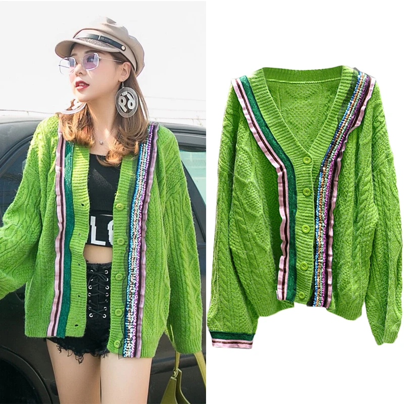 Women Ribbed Knitted oversized cardigan 2020 Streetwear Sequins Female Sweater Autumn Winter Tops Long Sleeve Buttons Outwear
Women Ribbed Knitted oversized cardigan 2020 Streetwear Sequins Female Sweater Autumn Winter Tops Long Sleeve Buttons Outwear