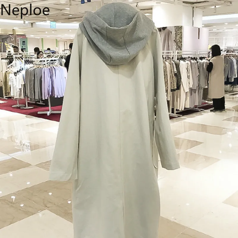 Neploe Autumn Winter New Trench Coat Women Mid Long Hooded Maxi Loose Ropa Mujer Straight Patch Casual Moda Female 2020 46609 | Женская