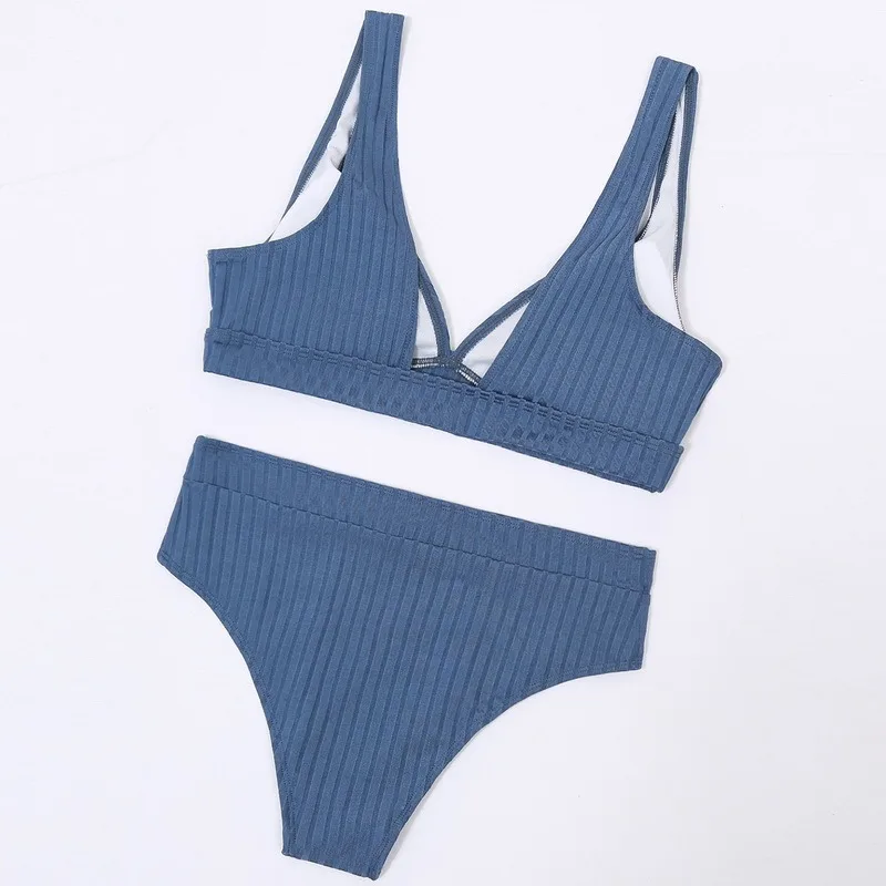 Sexy Ribbed Bikinis Set For Women High Waist Two-pieces Swimsuit Plunging Swimwear Female Sport Striped Bathing Suit
Sexy Ribbed Bikinis Set For Women High Waist Two-pieces Swimsuit Plunging Swimwear Female Sport Striped Bathing Suit