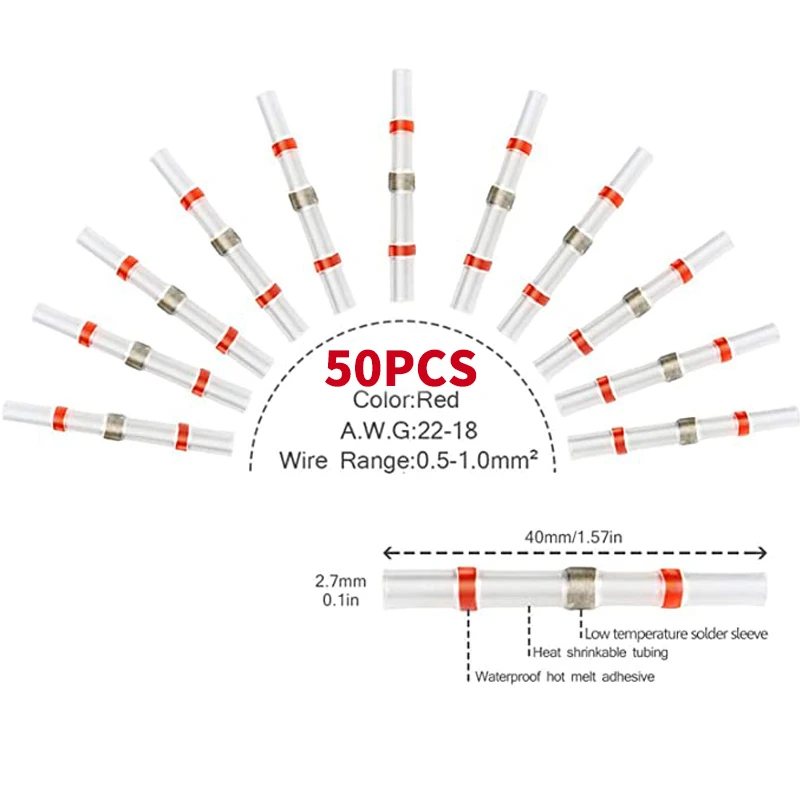 Фото 10/20/50 шт. термоусадочные стыковые клеммы водонепроницаемое - купить