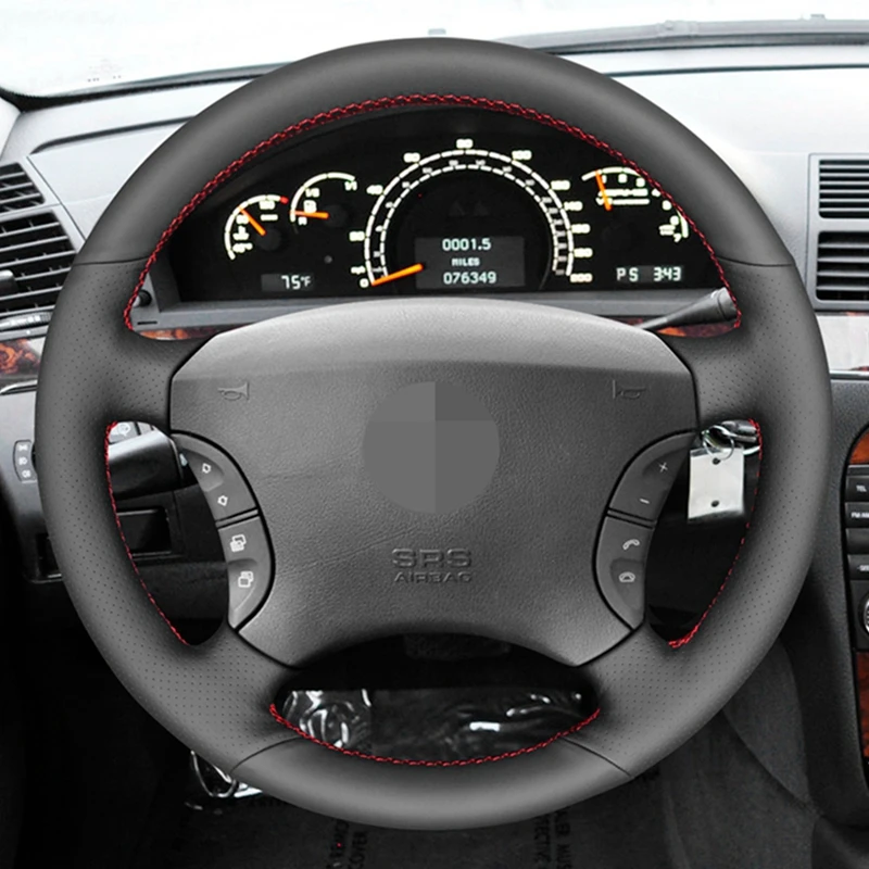 Сшитый вручную черный чехол рулевого колеса автомобиля из натуральной кожи для