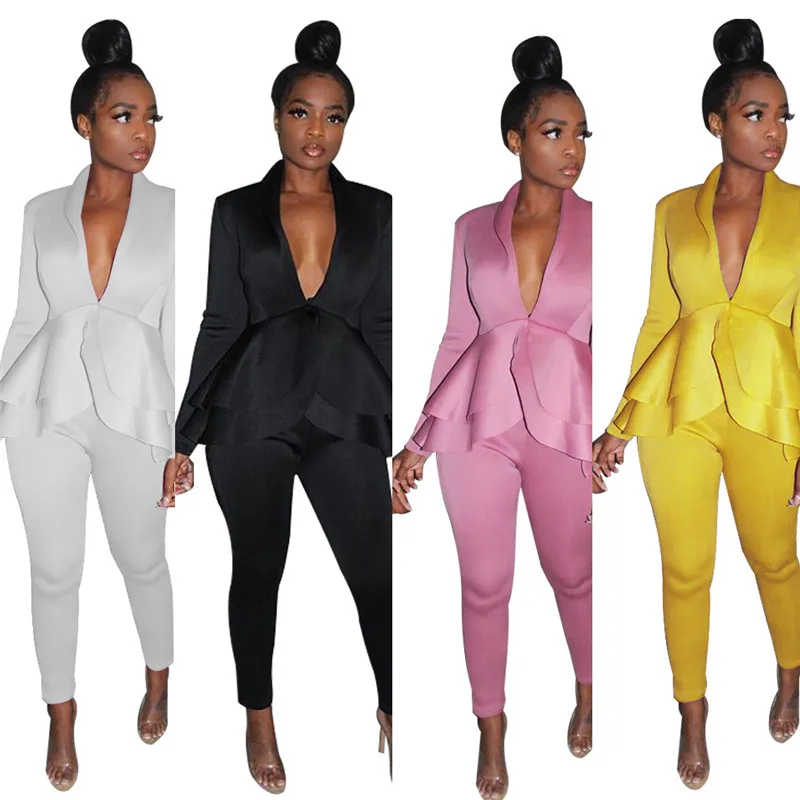 Office Lady Long Sleeve V-neck Layered Ruffle Hem Blazer Ankle-length Pants Pencil Pants Elegant 2Pcs Set Women Autumn Clothes
Office Lady Long Sleeve V-neck Layered Ruffle Hem Blazer Ankle-length Pants Pencil Pants Elegant 2Pcs Set Women Autumn Clothes