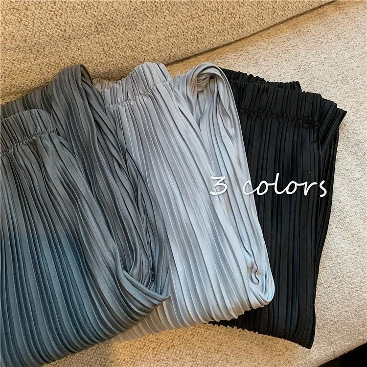 2021 summer new thin pleated wide leg pants women's high waist loose and thin straight casual pants 
2021 summer new thin pleated wide leg pants women's high waist loose and thin straight casual pants