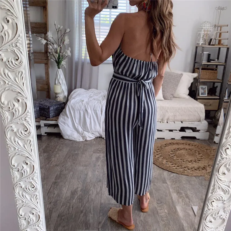 Navy Blue Stripe Jumpsuit Women Spagetti Strap Hanging Neck High Waist Lace-up Backless Long Pants Casual Jumpsuits
Navy Blue Stripe Jumpsuit Women Spagetti Strap Hanging Neck High Waist Lace-up Backless Long Pants Casual Jumpsuits