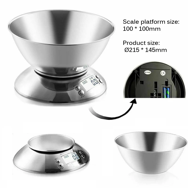 Stainless Steel Kitchen Scale 5kg Electronic Scale Kitchen Food Balance Cuisine Precision Digital Scale With Bowl Cook Tool
Stainless Steel Kitchen Scale 5kg Electronic Scale Kitchen Food Balance Cuisine Precision Digital Scale With Bowl Cook Tool