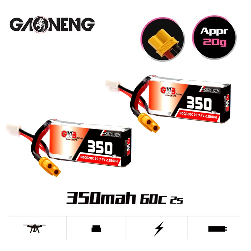 Аккумулятор Gaoneng Gnb 7 4 В 2S 350 мА · ч 60C/120C HV Lipo 1/2/3/5/10 шт. с разъемом XT30 для гоночного